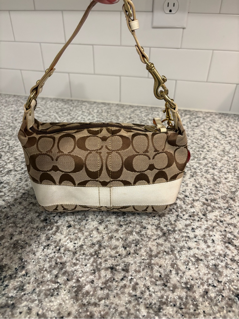 Coach Mini Shoulder Bag in Khaki, Cream with Red Charm - Picture 4 of 13